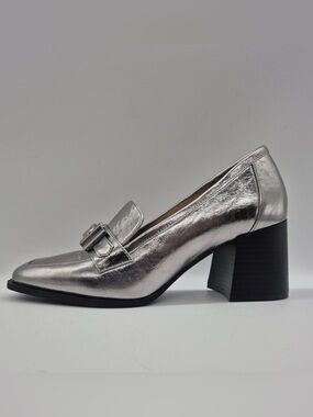 NWT Alex Marie Silver Metallic Block Heel Loafer Sz.8,5